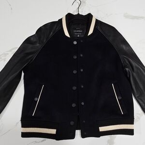 Lucky Brand- Wool Varsity Jacket With Leather Sleeves